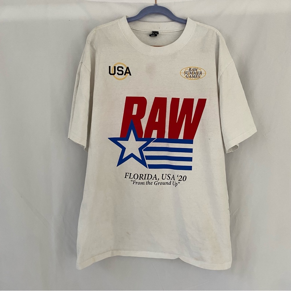 Ascolour Heavy Faded RAW Graphic T-Shirt White Size Large Item 0098